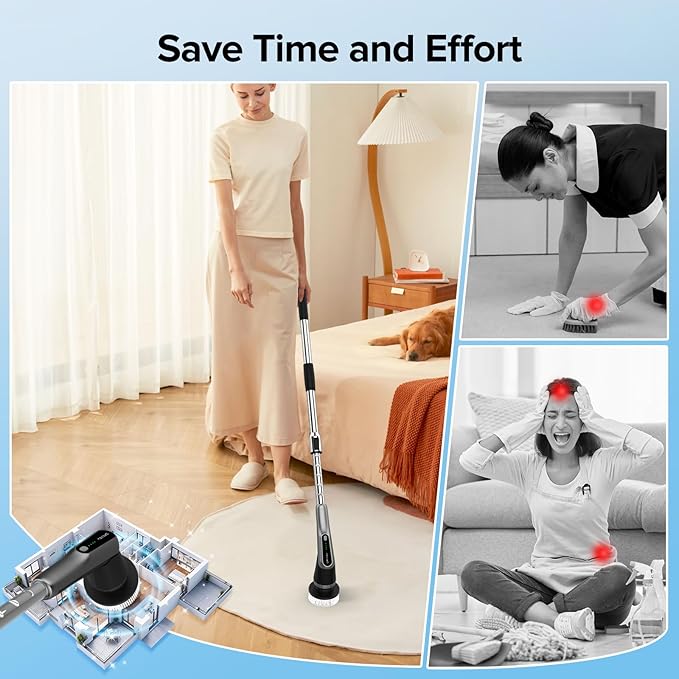 G2-Pro Electric Spin Scrubber - IPX7 Waterproof 12-in-1 Shower Cleaner Brush Retractable Handle &amp 2-Speed for Bathroom Bathtub Kitchen Tile Floors