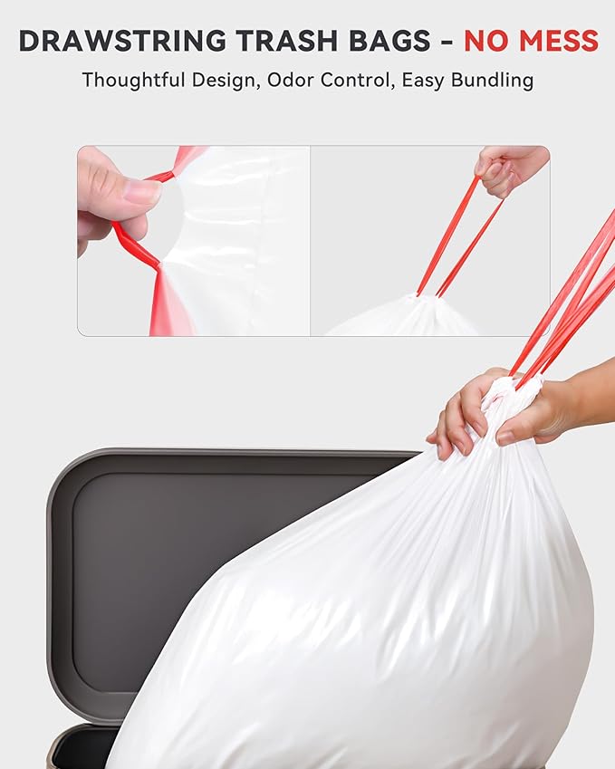 KONE Custom Fit Trash Bags Compatible with Simplehuman Code H 68 Count Drawstring Garbage Bags Dispenser Pack Trash Bin Liners For Kitchen Bathroom Home 35 Liter / 8-9 Gallon