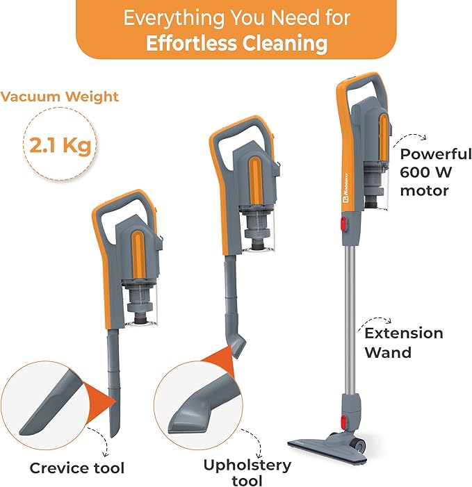 Koblenz Atlas Stick Vac 3-in-1 Cyclonic Vacuum Cleaner HEPA Filtration 600W Motor 1 L Dust Cup Long Corded Stick Vacuum for All Surfaces SVK-160