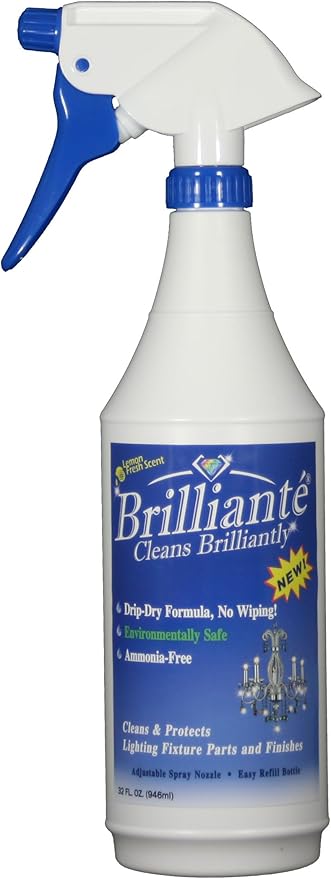 BRILLIANTE Crystal Chandelier Cleaner Manual Sprayer 32oz Environmentally Safe Ammonia-Free Drip-Dry Formula Made in USA (1)