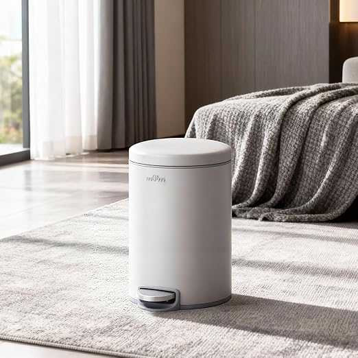 mVm Bathroom Garbage Can3.2 Gallon/12 Lliter Round Stainless Steel Trash CanStep Small Trash Can with Lid and Foot PedalSoft-CloseAnti-Fingerprint.for BathroomBedroomOfficeLiving Room(Gray)