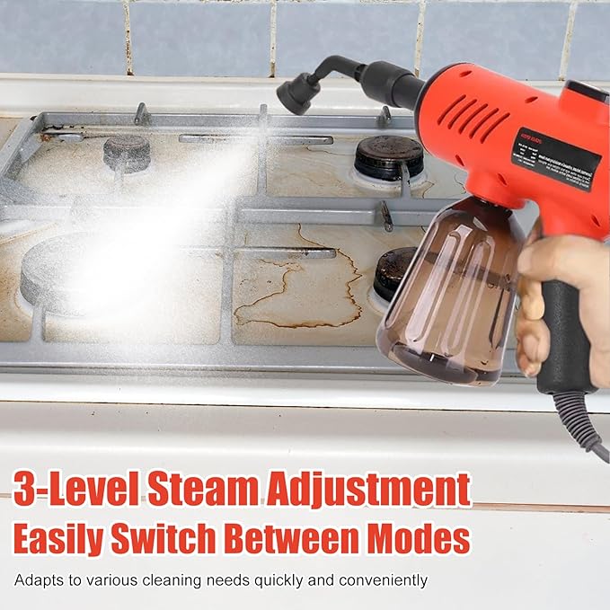 Asixxsix 1200W Handheld Steam Cleaner 600ML Portable High Pressure Steamer with 3 Temperature Settings Multi Purpose Digital Display Steam Cleaner for Kitchen Bathroom Floor Car (Red US Plug 110V)