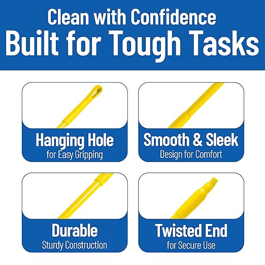SPARTA 41225EC04 Fiberglass Broom Handle Mop Handle Replacement Handle With Acme Threaded Tip For Commercial Cleaning 48 Inches Yellow (Pack of 12)