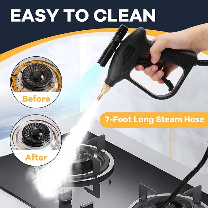 Moongiantgo 1700W High Pressure Steam Cleaner Handheld Portable Instant Steam Cleaning Machinefor Commercial Home USe Kitchen Bathroom Grout Tile Car Detailing (Yellow 110V)
