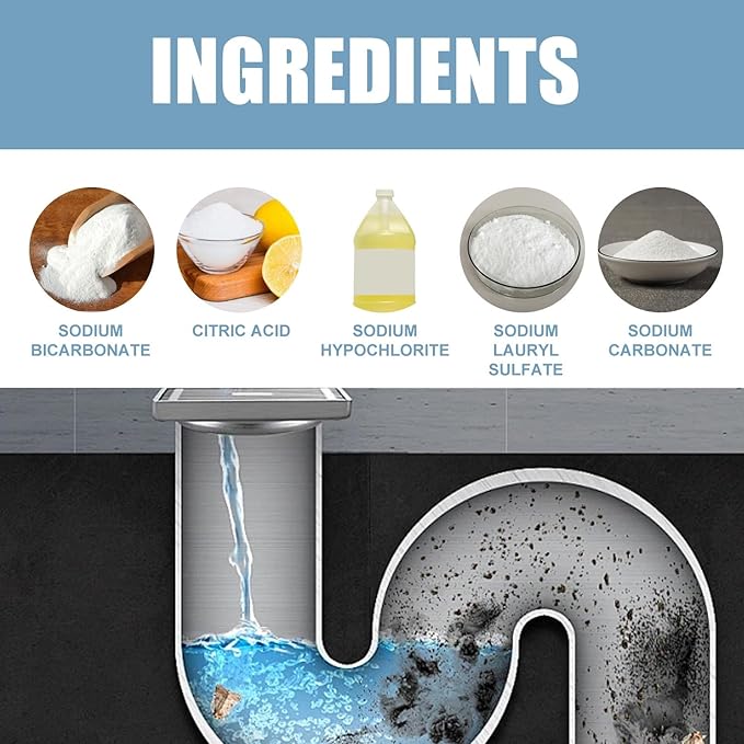 Pipe Dissolving Powder - Unclog Kitchen Bathroom &amp Toilet Drains Remove Grease Hair &amp Odors Fast Acting Drain Cleaner(2PCS)