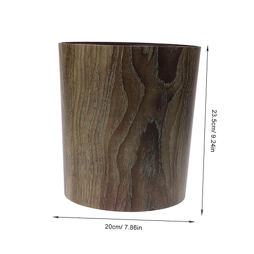 Vintage Imitation Wood Grain Wastebasket Large Capacity Round Trash Can for Kitchen Bathroom Living Space Saving Home Garbage Container with Stylish Rustic Design