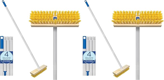 LOLA Deck Scrub Brush Outdoor Broom Durable Bristles Remove Dirt Grime Grout Leaves Snow on Patios Decks Wet or Dry 2 Pack