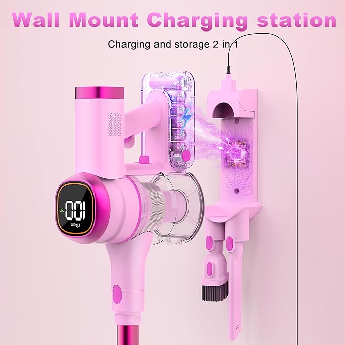 Tikom V500 Cordless Vacuum Cleaner for Home 40000Pa/450W Stick Vacuum with LED Touch Screen Charging Wall Dock Anti-Tangle Lightweight Handheld Vacuum for Pet Hair Hard Floor Carpet