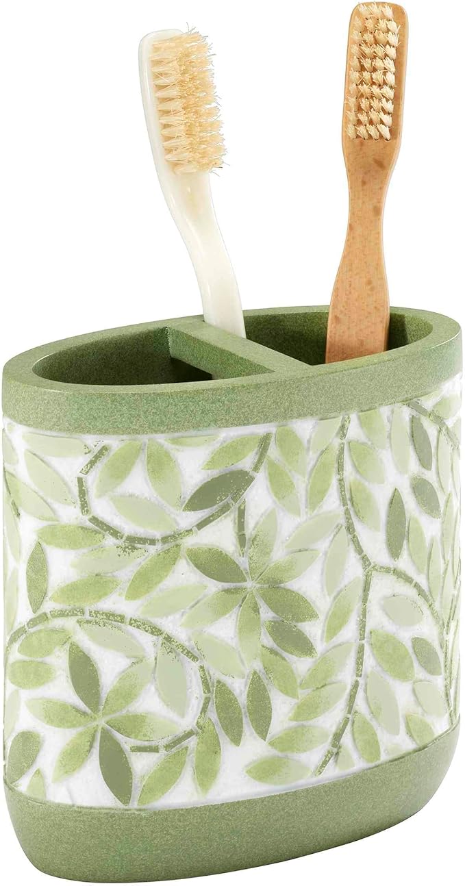 Avanti Linens - Bath Set 2pc Countertop Accessories Resin Toothbrush Holder &amp Lotion Pump (Stratford Collection Green)