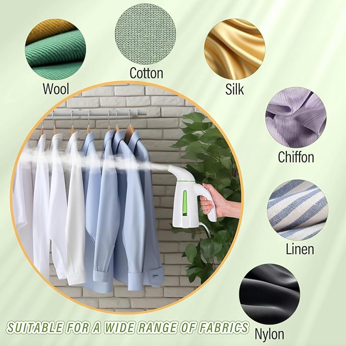 OGHom Steamer for ClothesPortable Handheld Travel Steamer300ml Large Capacity700W30 Second Fast Heat Up Garment Steamer (Light Green)