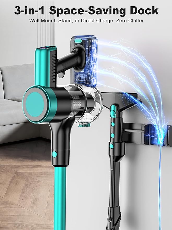 Cordless Vacuum Cleaner58kPa/10-in-1 Stick Vacuum with 29-inch Hose and LED Lighting Brush50Mins Runtime Vacuum Cleaner for HomeSelf-Standing Vacuum with Anti-Tangle Brush for Pet Hair/Carpet/Floor