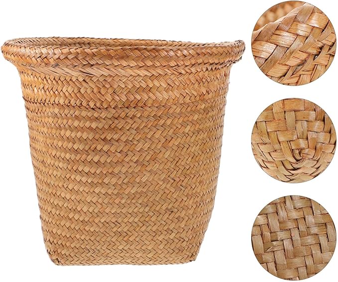 1pc Straw Woven Wastebasket Design for Home to Clean Versatile Use Living Room Bedroom Kitchen