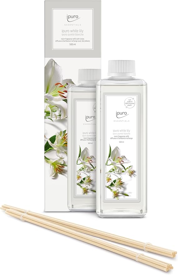 ipuro - Essentials Refill Whity Lily Room Fragrance - Refill Room Freshener with Peach Lily of the Valley Jasmine Clove White Musk &amp Cedar Wood Fragrance Aroma - Air Freshener Refill Bottle 50