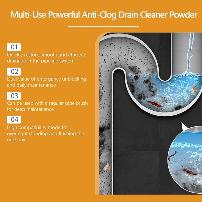Drain Unclogging Cleaning Powder for Home Kitchen and Bathroom - Rapidly Dissolve Grease Hair &amp Blockages Easy-to-Use Formula(3PCS)