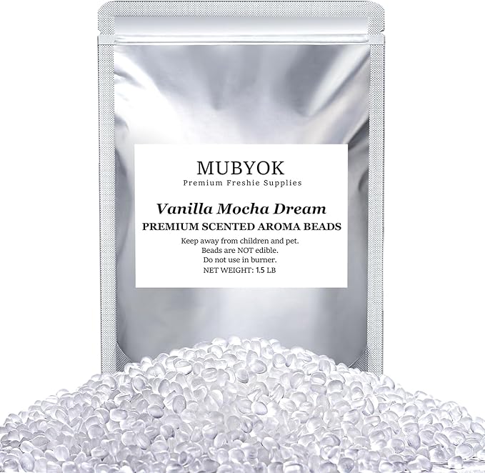 MUBYOK 1.5LB Vanilla Mocha Dream Premium Scented Aroma Beads for Making Car Freshies Supplies PreScented Beads for Car Air Freshener Sachets Long-Lasing Scent