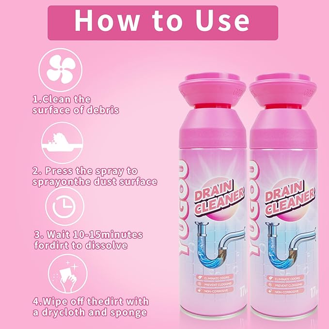 Foaming Drain Cleaner Sink Cleaner and Deodorizer Drain Clog Remover for Kitchen Sinks Shower Drains Tubs (2pcs)