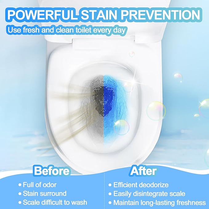 KIISIISO Toilet Bowl Cleaners-6 Pack Automatic Toilet Tank Cleaner Tablets in Bottles Long-Lasting Powerful Cleaning Prevents Bathroom Stain &amp Odors Build Up Septic Safe Blue Water