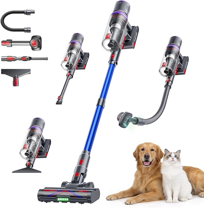 SMOTURE Cordless Vacuum Cleaner 650W 55KPA 70 Mins Vacuum Cleaners for Home Pet Brush &amp Sofa Brush 3.3Ft Hose Wall-Mount Charging Stick Vacuum for Pet Hair/Sofa/Carpet/Hard Floor
