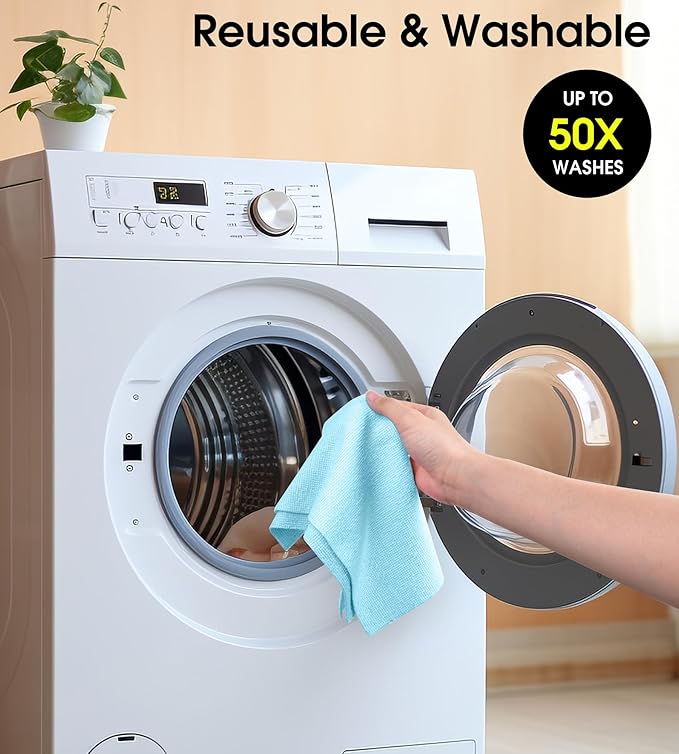 KitchLife Microfiber Cleaning Cloth Roll 100 Pack - Tear-Away Microfiber Paper Towels Lint-Free Reusable Washable for Kitchen Car Dishes and Sensitive Surfaces (Blue)