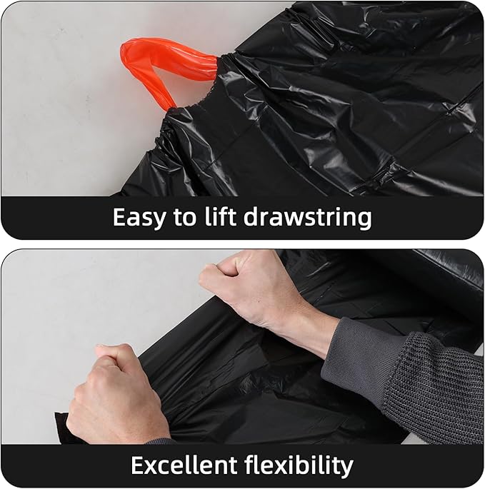 13 Gallon Plastic Bin Liner Bags Kitchen Drawstring Trash Bag Black Waste Bags 220 Counts