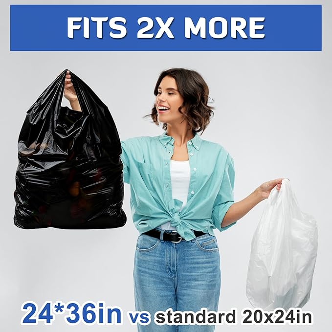200 Pack 36'' x 24'' x 8'' Extra Large Black Plastic Shopping Bags(0.8 Mil Thick) Reusable Heavy Duty Large T-shirt Grocery Bags Bulk with Handles for Restaurant Retail Business