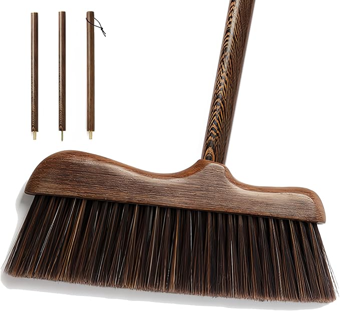 Wood Angle Broom – 44.8” Wooden Handle Compact Brooms for Indoor Kitchen – Soft PP Bristles Durable Sweeping Broom