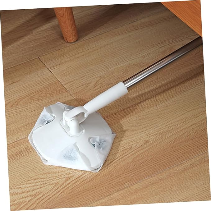 SECFOU Rotatable Dust Mop with Long Handle Triangle Shape Microfiber Floor Cleaning Mop White Retractable No-wash for Hardwood and Tile Floors