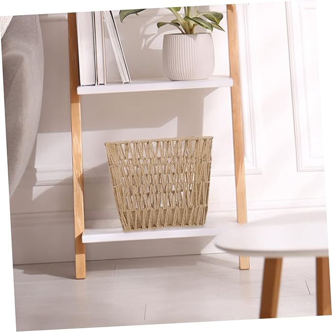 OUNONA Handwoven Trash Can Openwork Design Natural Woven Wastebasket for Home Office and Bathroom Storage