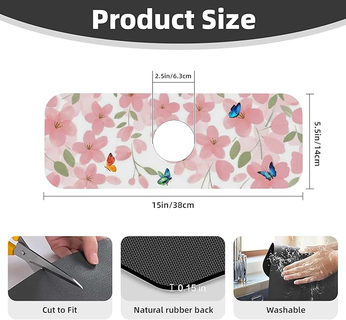 Flowers Black Cat Butterfly Dish Drying Mat for Kitchen Counter 18x24 Microfiber Absorbent Fast Dry Mat 2Pcs Dish Mat Faucet Mats Sets Large Drying Kitchen Mat Kitchen Drying Pad Coffee Bar Decor