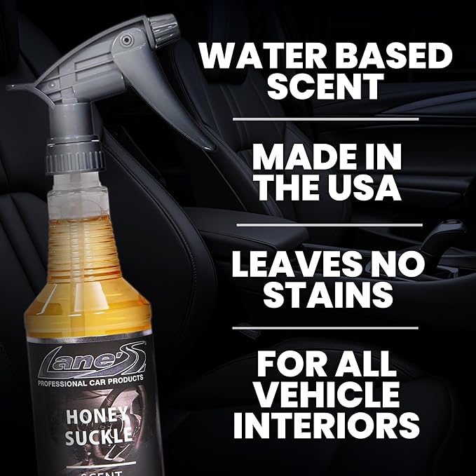 Lane's Premium Car Air Fresheners - Honeysuckle Scent Water Based - 32oz Eliminate Bad Odors of Pet &amp Food From Car Interior Leather Carpet Upholstery Great For Cars Trucks SUVs RVs &amp Mor