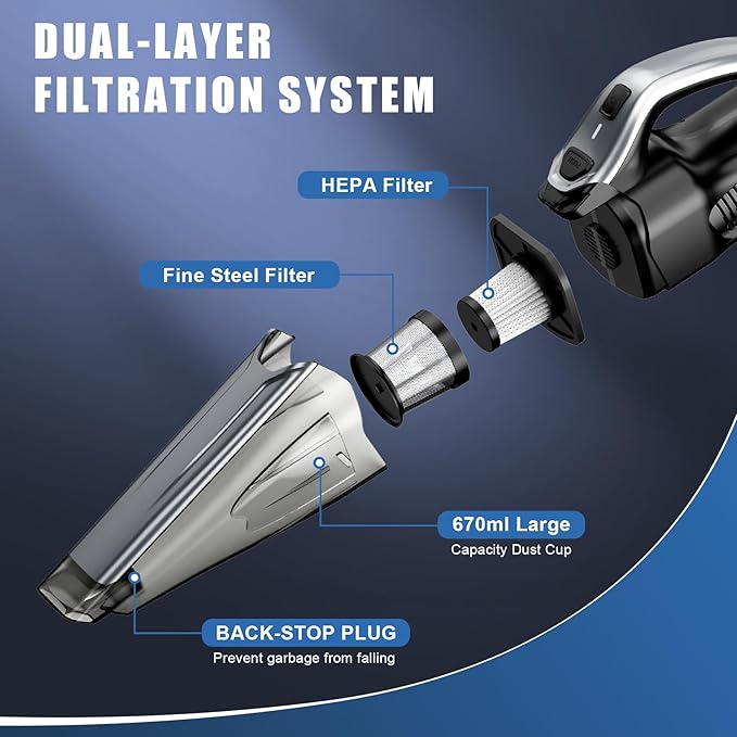 Car Vacuum Handheld Vacuum Cordless with Powerful Suction Type-C Charge 2 Suction Modes 6-in-1 Portable Mini Vacuum for Home Car Office Desk Keyboards