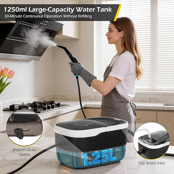Dyna-Living Steam Cleaner 1500W Engine Steam Cleaner Handheld High Pressure Steam Cleaner for Cleaning Car Steamer with 42.2 oz Tank Portable Steamer for Car Detailing Home Floor Carpets Tile