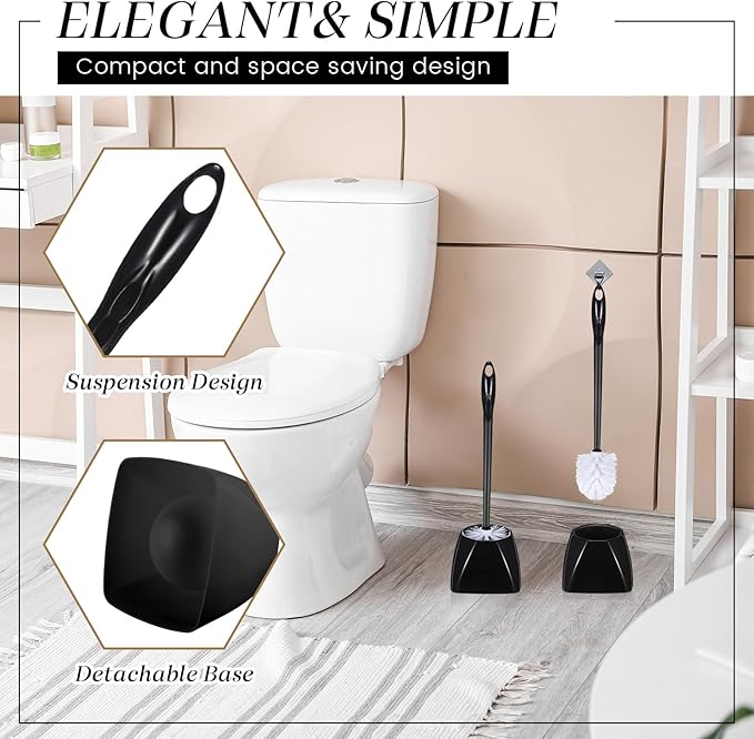 15 Sets Toilet Holder and Brush Set 16.14 Inch Toilet Bowl Cleaner Brush with Caddy Bathroom Scrub Plastic Scrubber with Long Handle for Bathroom Cleaning Easy to Assemble (Black)