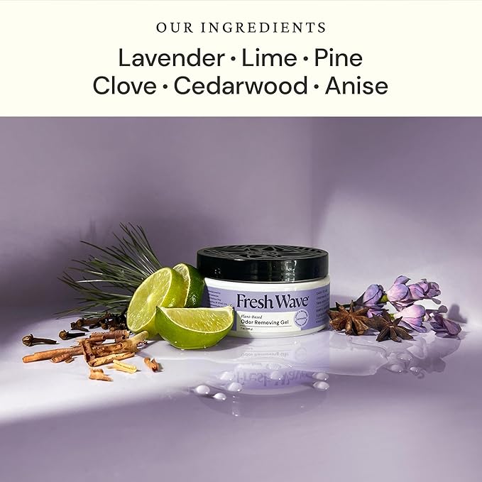 Fresh Wave Lavender Odor Removing Gel 7 oz. Pack of 3 - Safer Odor Absorbers for Home Natural Plant-Based Odor Eliminator Every 7 oz. lasts 15-30 Days For Cooking Trash &amp Pets