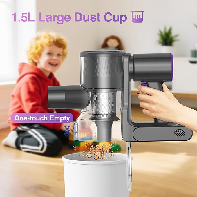 Zefiro Cordless Vacuum Cleaner for Home450W /40Kpa 50Mins Stick VacuumAnti-Tangle 1.5L Dust Cup Rechargeable Wireless Handheld Vacuum for Pet Hair/Carpet/Floor