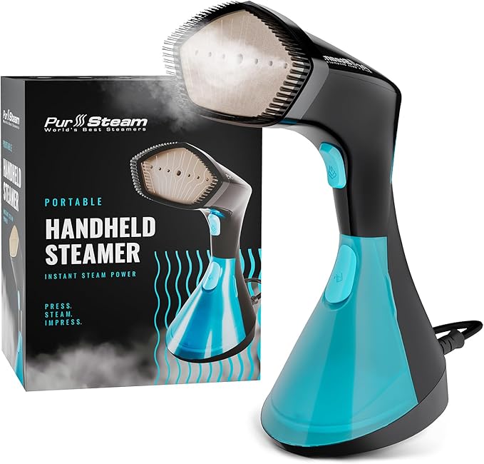 PurSteam Handheld Garment Steamer for Clothes – Powerful Wrinkle Remover with 3 Steam Settings Large Removable Water Tank and Fast Heat-Up – Portable Fabric Steamer for Home &amp Travel