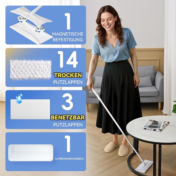 Sweeper 2-in-1 Dry + Wet Floor Mopping and Sweeping Kit Multi-Surface Kit for Floor Cleaning Kit Includes 1 Sweeper 14 Dry Sweeping Cloths 3 Wet Mopping Cloths