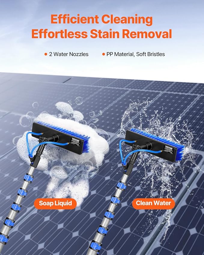 VEVOR Water Fed Pole Kit 36FT Solar Panel Cleaning Pole with Extendable Handle 180° Rotatable Brush Head &amp 65.6FT Hose Household &amp Outdoor Window Cleaner Tool for Caravan Solar Panel Deck