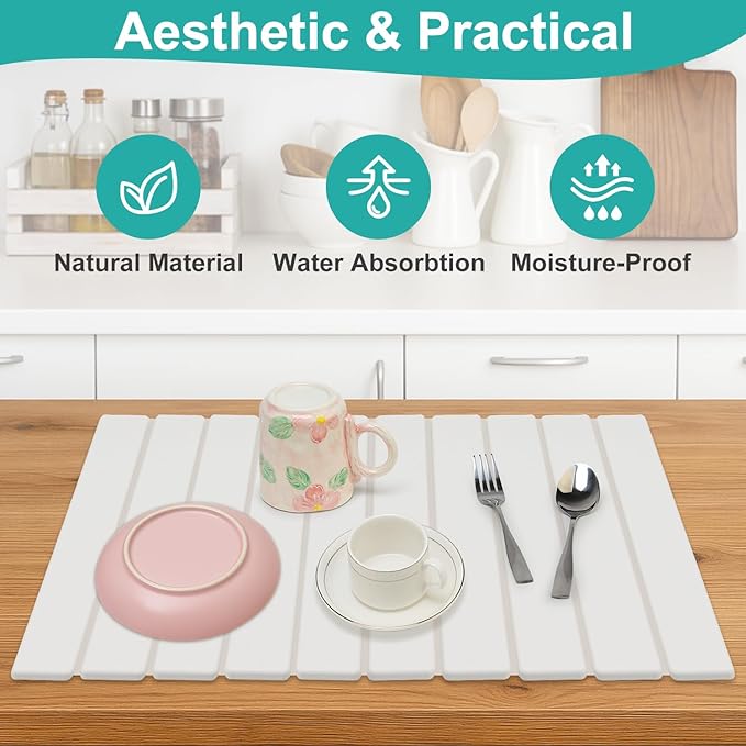 3 Pcs Large Stone Dish Drying Mat for Kitchen Sink Counter Dish Pads Diatomaceous Earth Mats Quick Fast Drying Stone Mat Diatomite Absorbent Tray Dry Matt Kitchen Countertop Dishes Drainer Mat