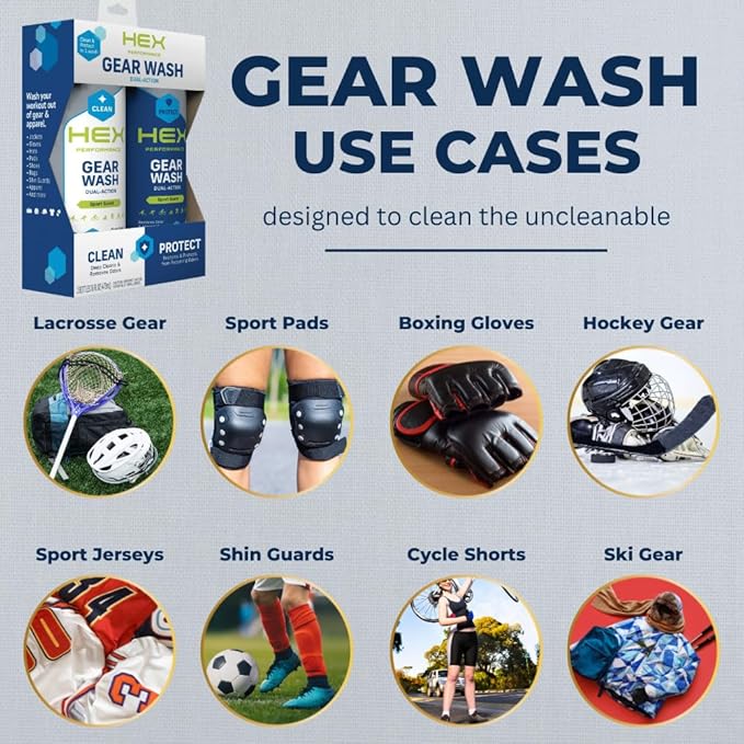HEX Performance Sport Scent Dual Action Gear Wash 16oz - Designed for Lacrosse Pads Hockey Gear Football Pads Boxing Gloves Compression Apparel Outerwear Wetsuits Braces