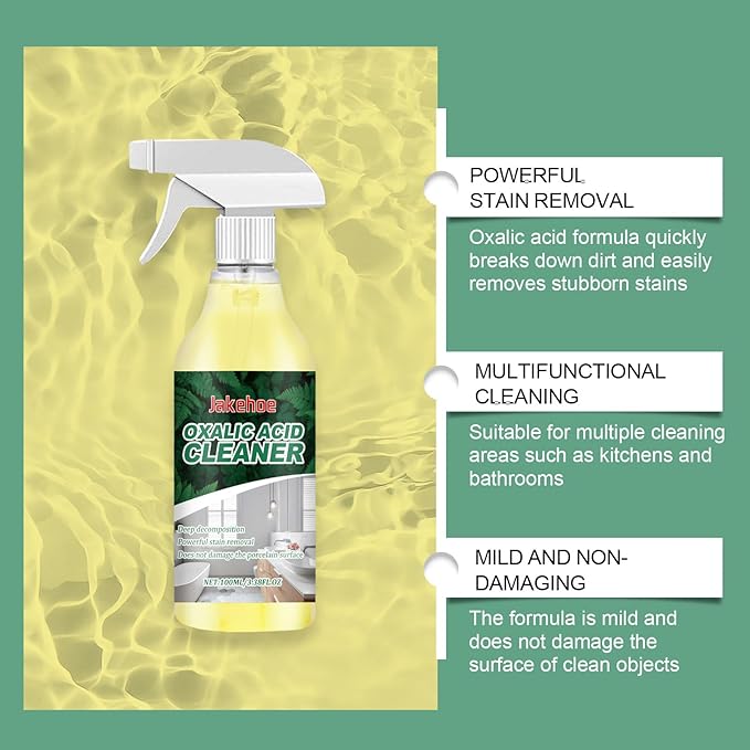 Oxalic Acid Cleaner Powerful Stain Removal Spray for Bathroom Toilet Porcelain 100ml/3.38oz Multi-Surface Deep Cleaning