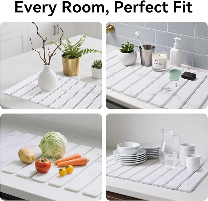 Stone Drying Mat for Kitchen Counter 24(L)×16(W) Drying Matt Kitchen Counter Stone Dish Drying Mat Foldable Diatomaceous Earth Mat