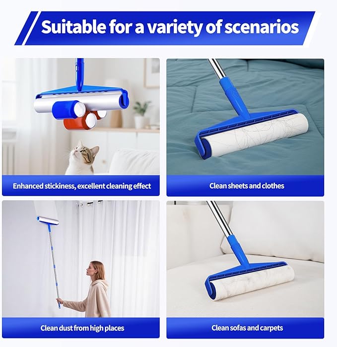 9.84 Large Extra Sticky Lint Roller 58.3 Long Handle Lint Remover with 7 Rollers for Clothes Cat Dog Pet Hair Furniture Couch Carpet FloorPainted Wall Cleaner Mop Dust Cleaning