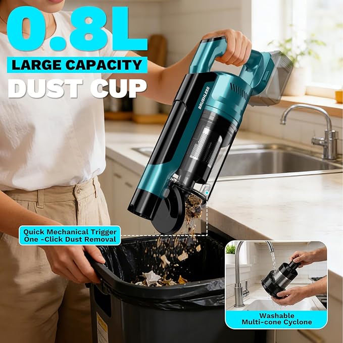 Cordless Vacuum Cleaner compatible with Makita 18V Battery 8-in-1 Stick Vacuum with Pet Brush 35KPA Suction 350W Brushless Motor Smart Touchscreen for Carpet Floor Car (Battery Not Included)