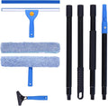3-in-1 Professional Window Squeegee Kit with 2 Squeegee 2 Microfiber Scrubber 1 Razor Scraper Thick Iron 63.4 Window Squeegee with Extension Pole for Car Glass Mirror Wall Bathroom Home Van