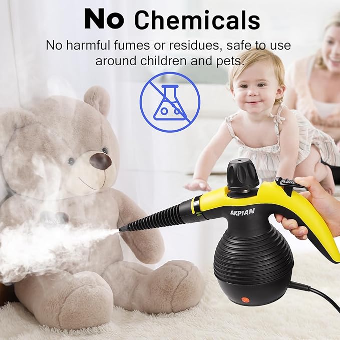 Steamer for Cleaning Multipurpose Portable Steam Cleaners for Home Use with Safety Lock and 10 Accessory Kit to Remove Grime Grease and More (Black) (Black)