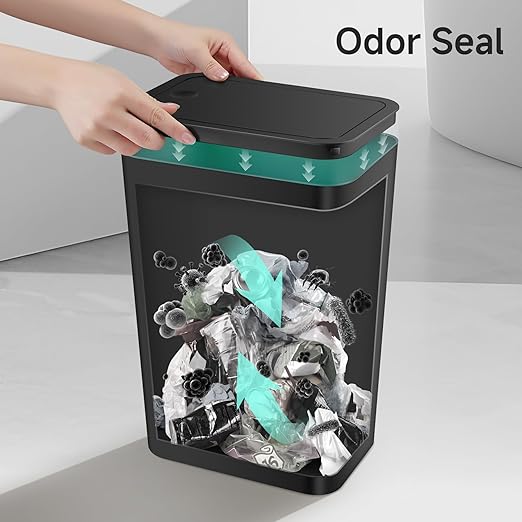 TIPGO Bathroom Trash Can with Lid 4 Gallon / 15 Liter Small Garbage Can Press Top Bin Plastic Wastebasket with Pop-Up Lid for Bedroom Living Room Office (Black)