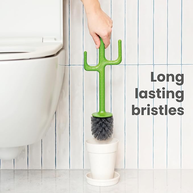 Vigar Cactus Toilet Brush Set Toilet Brush and Holder Set with Cactus-Shaped Handle Planter Base and Saucer for Bathroom Home Cleaning Essentials