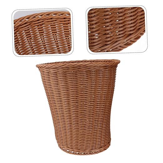 Sosoport Rattan Woven Trash Basket Lightweight Sundries Storage Bin for Home Office Bedroom Bathroom Stylish Compact Wastebasket in Random Colors Random Color
