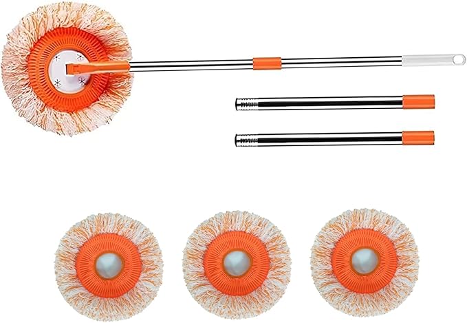 Wall Cleaning Mop Rotatable Adjustable Microfiber Clean Mop Long Scrubbing Brush with 4 Heads Long Handled scrubbing Brush